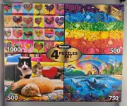 RoseArt 4 Puzzles Set , heart ballon/dolphine paradise /rainbow / kittens
