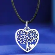 Tree of Life Pendant Silver Black Leather Cord Choker Charm Heart Necklace