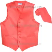 New Men's Vesuvio Napoli Tuxedo Vest Waistcoat Necktie prom wedding party Coral