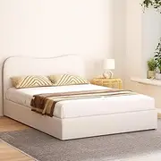 Artiss Bed Frame Double Size Mattress Base Wooden Platform Boucle White DARA