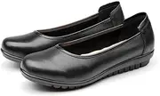 [Beau Today] Work Flats for Women, Leather Ballet Flats Shoes Women, Non-Slip Comfortable Office Business Casual Slip On Round Toe Ladies Dress Shoes Black