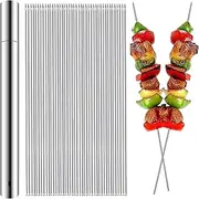 100PCS Barbecue Skewers, 13.4 inch Metal Kabob Skewers with Portable Storage Tube Stainless Steel BBQ Skewers for Meat Shrimp Chicken Vegetable Shish Kebab Outdoor Cooking