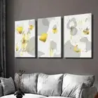 3pcs Geometric Wall Decor with Golden Gray Wall Art Canvas Framed 50x70cm