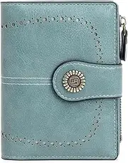 [ALDNHD] Women's Leather Wallet Retro RFID Blocking Short Style Zipper Buckle Coin Purse,H
