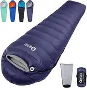 QEZER Down Sleeping Bag 3 Season Lighter Warmer Mummy Sleeping Bag Filling 600g Duck Down 620 FP fur Camping, Backpacking and Hiking Outdoor with Small Compressible Bag