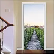 Door Stickers Town Field Buildings Door Sticker 3D Wallpaper Living Room Bedroom PVC Self-Adhesive Wall Decals (Color : C, Size : 38.5x200cmx2pcs)