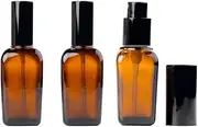 Erioctry 3PCS Empty Refillable Square Amber Glass Cream Lotion Pump Press Bottles Cosmetic Storage Container Vial Jars Holder Pot For Makeup Lotion Emulsion Essential Oil Dispenser 30ml/1oz