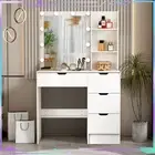 Vanity Desk Makeup Table Dressing Table with 4 Drawers 10 LED Lighted Mirror