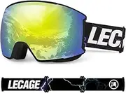 LECAGE Anti-Fog Magnetic Ski Goggles Over Glasses, Helmet Compatible, Spherical Snowboarding Goggles, OTG Snow Sports Goggles for Men Women Adults Youth