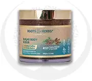 ROOTS AND HERBS Sugar Body Scrub - Crushed Coffee and Tonka Beans -Exfoliating Scrubs for Women - Exfoliator Lip Scrub, Sugar Scrub, Face Scrub, Exfoliating Body Scrub, Scrubs for Men, Foot Scrub