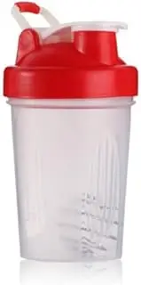 Protein Shaker Bottle Blender for Shake and Pre Work Out, Best Shaker Cup (BPA free) w. Classic Loop Top & Whisk Ball, Kitchen Water Bottle (Red Top/Clear Body Cup, 16OZ-400ML-1PACK)