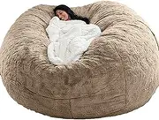 Bean Bag Chair Cover (Cover ONLY, NO Filler) 5ft 6ft 7ft Giant Bean Bag for Adults, Washable Jumbo Bean Bag Sofa Sack Large Lounger Faux Fur Cover for Dorm Family Room, Khaki, 7FT（180*80cm）