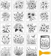 GLOBLELAND 18 Sheets Black and White Flower Rub on Transfers Sunflowers Peonies Florals Waterproof UV DTF Cup Wraps Decals Stickers for Water Glass Bottle Vase Crafts