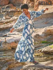 FatFace Noelle Indigo Blue Water Leaf Maxi Dress (AK9446) | $173
