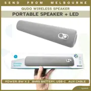 NEW Qudo Portable LED Bluetooth Wireless Speaker 8W AUX USB-C TV PC Laptop Grey