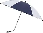 Baby Pram Umbrella with Adjustable Clamp,Buggy Parasol with Clip on Fixing Device UPF 50+,for Pushchair Strollers (White/Blue)