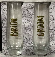 Bride Groom Set Of Stemless Champagne Flutes