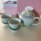 Le Creuset Fleur Tea Set Flower Teapot Cup Saucer with Box Ice Green