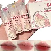3PCS Teacup Bear Velvet Lip Tint Set, Waterproof Matte Lip Stain Lip Gloss, Long-Lasting Lipstick Set, Smooth Korean Lip Mud Lip Stains Makeup Set(Milchtee Pfirsich)