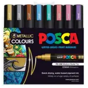 Uni PC5MMET8P Posca PC-5M Marker 1.8-2.5mm Med Bullet 8 Pack Metallic