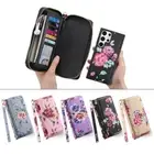 For Samsung S25+S24+ S22 Ultra Note 20 Detachable Zip Flower Leather Wallet Case