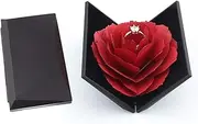 AWOCAN Ring Box Rose Flower Blossom Creative Ring Box for Ceremony/Proposal/Birthday Gift/Wedding Jewelry Box (BLACK)