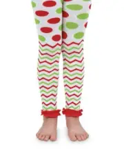Jefferies Red and Green Chevron Dot Ruffle Footless Tights 18-24M 2-4Y 4-6Y