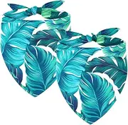 2 Pack Owner and Dog Bandana Set, Pet's Mom/Dad Bandana or Scarf Set, Family Matching Bandanas, Turquoise Banana Leaf Modern Tropical Prints