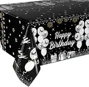 3 Pack Black and Silver Plastic Tablecloths for Rectangle Tables, Disposable Party Table Cloths, Black Silver Table Covers for Birthday Baby Shower Party Decorations Supplies Decorations, 54" x 108"