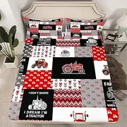 Feelyou Cartoon Tractor Bed Sheet Set Twin Size Farm Tractor Bedding Sheets for Kids Boys Toddler Vehicle Truck Bedding Fitted Sheet Harvester Excavator Bed Cover 1 Bed Sheet Set with 1 Pillowcase