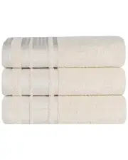 Superior Set of 3 Zero Twist Cotton Dobby Border Plush Soft Absorbent Bath Towels