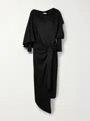 Salon 1884 - Calliope Asymmetric Wrap-effect Draped Wool-jersey Midi Dress - Black - FR 34