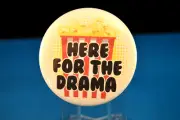 "HERE FOR THE DRAMA" Lot of 12 BUTTONS pinback pin badge Large 2 1/4" NEW! irony