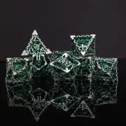 Beholder's Gates Hollow Metal Dice Set - Green and Silver Brand New