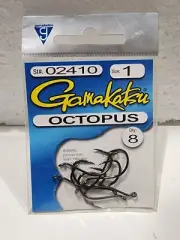 New GAMAKATSU 8-count Octopus Bait Hook Barbed Off Set Up Eye Size 1 - #02410
