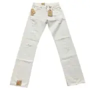 Ralph Lauren Denim Supply STRAIGHT White Jeans Distressed Zip Mens 30X32