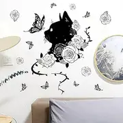 1 Set Halloween Wall Stickers Black Cat Wall Decals Cute Cat Flower Butterfly Removable Room Mural Stickers Cute Cartoon Animal Wall Decoration Decals Bedroom Living Room Office Wall Home Party Decor