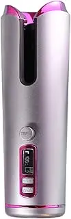 YJYJ Automatic Hair Curler Wireless Rotating Ceramic Curling Iron Wand LCD Temperature Display and Timer,Portable USB Rechargeable Wand for Styling,Silver