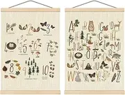 Boat Wades Alphabet Numbers Nursery Wooden Poster Hangers Set of 2, Forest Animal ABC 123 Educational Poster Hanger Frame Decor for Nursery Kids Room Playroom Classroom Homeschool, 16x24Inch