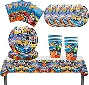 Racing Car Party Tableware Set, Racing Car Children's Birthday Decoration, Cars Paper Plates, Children's Birthday Tableware, Tablecloth, Plates, Cups, Napkins, for Children's Birthday Party Supplies