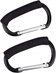 Stroller Hooks,2 Pack Handzy Grocery Bag Holder Handle Carrier Tool Strong Large Durable Multi Purpose Snap Large Carabiner Clip Set with Soft Cushion Grip(Black)