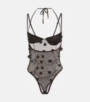 [Jacquemus] Jacquemus Appliqué mesh bodysuit UK 6 brown
