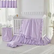Brandream Baby Crib Bedding Set for Girls Boys Gender Neutral Boho Bohemian Farmhouse Chic Ruffle 6-Piece 100% Cotton Percale Nursery Bedding Set Purple