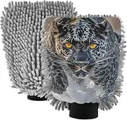 XYMZR Leopard Snow Cool Absorbent Microfiber Car Wash Mitt, Funny Cute Anime Scratch Free for Cars Cleaning, Home Cleaning Mitts, 2 Pack, 10.24” L x 7.09” W