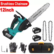 12'' Brushless Chainsaw Cordless Wood Saw x2 5.5Ah Battery Charger For Makita