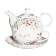 French Country Kitchen Tea For One Peach Blossom White Teapot