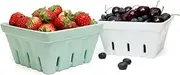 GUDAJIN Set of 2 Ceramic Berry Basket, Square Fruit Bowl with Perforations, Kitchen Colander Fruit Bowl, Berry Container for Berries, Cherries, Strawberries, Grapes, Rustic Pottery Decor