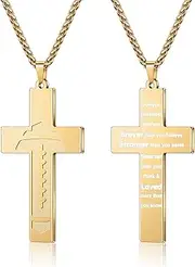 [Yifnny] Football Cross Necklace for Men, Stainless Steel Bible Verse Religious Faith Christian Scriptures Pendant Cross Chain First Communion Baptism Sports Jewelry Gifts