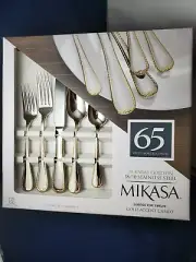 MIKASA GOLD ACCENT CAMEO 24 karat Gold on 18/10 stainless steel serving for 12
