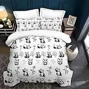 PAAHRYI Panda Bed Linen Children's 135 x 200 cm, Cartoon Panda and Bamboo Motif Duvet Cover, 3D Panda Print Animal Theme Duvet Cover for Girls Boys (B, 220 x 240 cm)